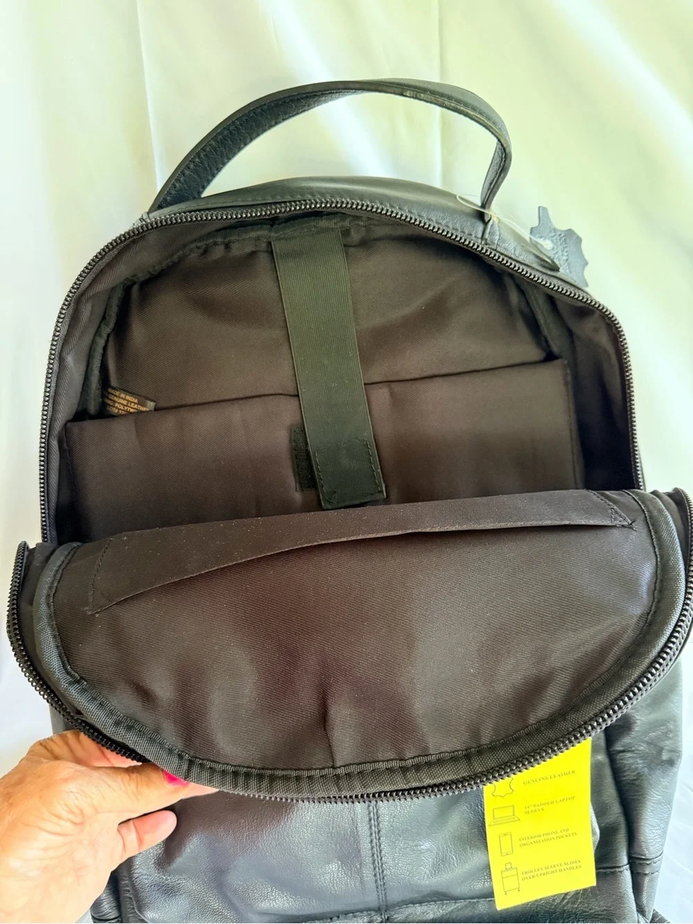 New Genuine Leather Black Backpack with Laptop Compartment